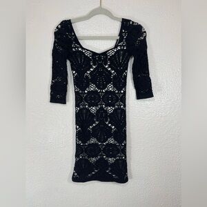 Intimately Free People Lace Black White Long Sleeve Medallion Bodycon Mini Dress